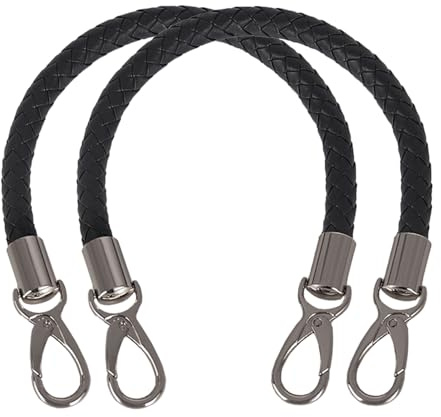 Mture 2 Stück 40cm Leder Taschengriffe mit Karabinerhaken, Schwarz | Ersatzgriff für Handtaschen, Schulterriemen für Taschen, Lederhenkel für Taschenherstellung