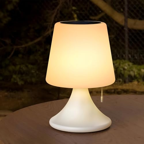 FUYO Solar Tischlampe Outdoor LED 2-in-1 Aufladung 8 Farben Dimmbar Tischlampe Kabellos Akku Tischleuchte Aufladbar IP44 für Camping Garten Balkon Terrasse