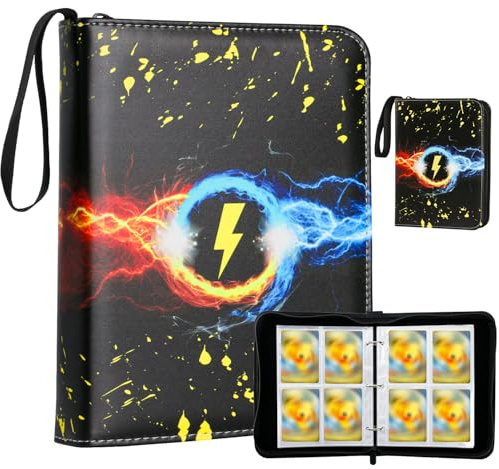 Sammelalbum für TCG Karten, 400 Karten Sammelkarten Album 4 Taschen 50 Seiten, Tragbarer wasserdichter Kartenhalter Card Collection Sammelheft, PU Leder Reißverschluss Binder für Sammelkarten,Geschenk