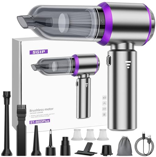 SGIP Aspirador de Mano, 26000Pa Aspirador de Coche 4 en 1 Potente Portátil Recargable USB 3 Niveles de Succión 4 Filtro Lavable para Coche Oficina Hogar