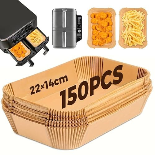 Carta da Forno per Friggitrice ad Aria - 150 Fogli Rettangolari Antiaderenti 22x14cm