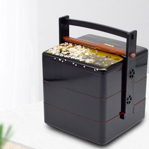 Boîte à bento de style japonais – Boîte à sushi vintage à 3 couches, boîte à déjeuner portable, idéale pour les repas, 20 x 15,50 x 15,50 cm, parfaite pour la maison ou le bureau