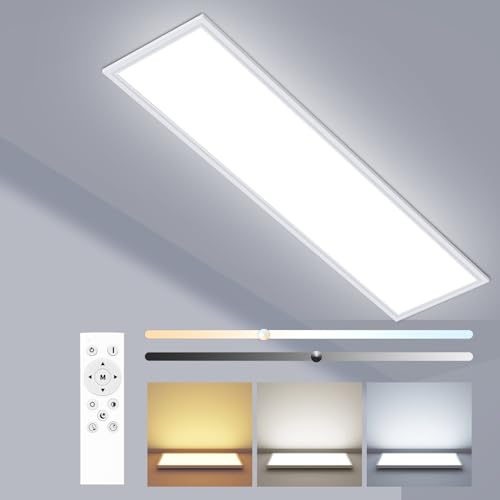 zemty LED Panel Deckenleuchte 100x25 cm, 30W 3300LM Deckenlampe Flach mit Fernbedienung Dimmbar, 3000-6500K Tageslichtlampe Decke Lang für Küche Schlafzimmer Wohnzimmer