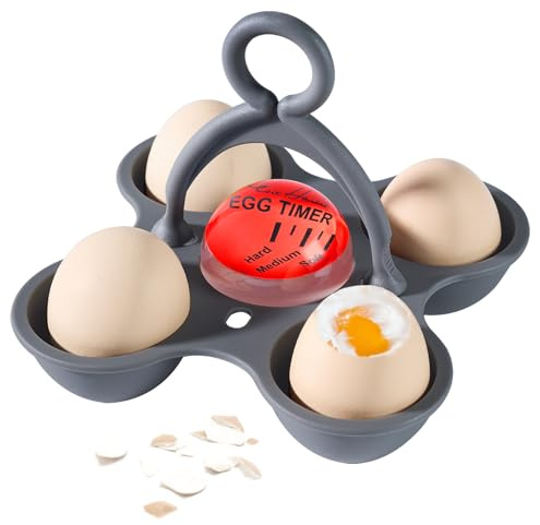 Color - Changing Egg Boiler Timer with Holder, BPA - Free Kitchen Gadget for Perfect Soft/Medium/Hard Boiled Eggs, Submersible Water - Indicator for Precise Cooking, Red