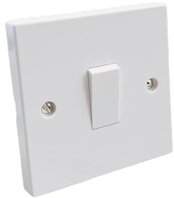 1 Gang Light Switch, 1 Gang 2 Way, 230V 10A, White, Square Edge Design With Screws And Screw Caps 85mm x 85mm - 1 Light Switch