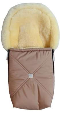 KAISER Emmy Lammfell-Fußsack für Babyschalen, 80 x 37 cm, Abnehmbares Oberteil mit 2-Wege-Reißverschluss (sand)