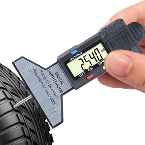 Medidor De Profundidad De Neumáticos,Herramienta Medidora De La Huella Del Neumático | Pantalla LCD Electrónica Precisión 0.01mm Probador Rango 0-2.54 cm con Muelle de Retorno para Conductores