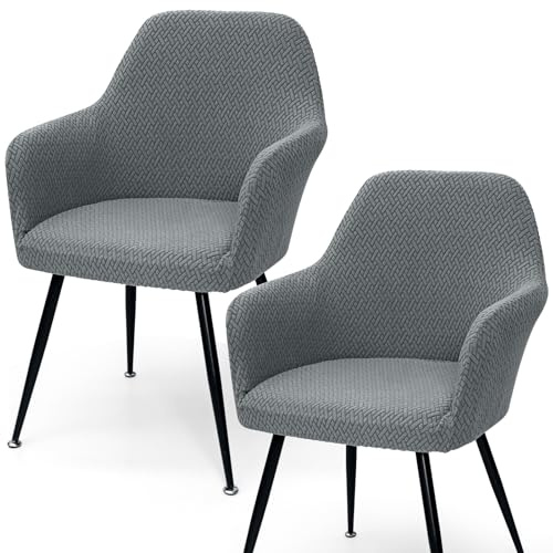 Betylifoy Stretch Stuhlbezu Stuhlhussen mit Armlehne Elastischer Stuhlbezug 2PCS Jacquard Stuhl Abdeckung Esszimmer Stuhlhussen mit Gebogener Rückenlehne für Esszimmerstühle (2, grau, universell)
