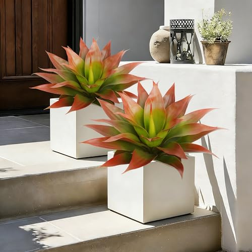 Vitalismo Lot de 2 plantes artificielles réalistes pour extérieur et intérieur - 65 cm de large - Fougères persistantes résistantes aux UV pour porte d'entrée, jardin, décoration d'intérieur (rouge)