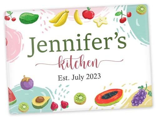 Personalised Glass Chopping Board, Name and Date, Fruits Design, Worktop Saver 40cm x 30cm, Housewarming or New Home Gift