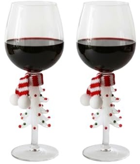 Lot de 2 verres à vin en forme de sapin de Noël de 300 ml avec décoration d'écharpe, verre à pied en cristal pour les vacances, cadeau pour les amateurs de vin (2 blancs)