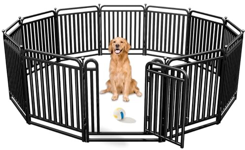 Puppy Playpen Dog Playpens Fence Outdoor Thickened Metal Tube, Low Threshold Dog Play Pen Indoors, 32 Height 12 Panels for Small/Medium/Large Dogs (Black)