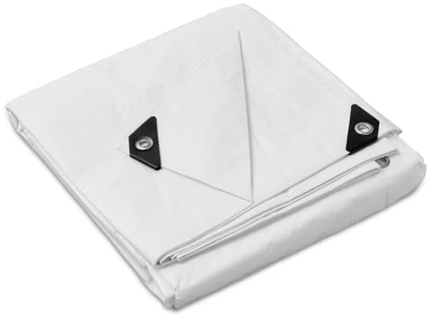 Flatro Tarpaulin Waterproof Heavy Duty | (2.7m x 3.6m) Plastic White Tarpaulin Sheet (110GSM) with Reinforced Eyelets | UV/Tear Resistant Multipurpose Weatherproof Tarp for Garden, Farming, Camping
