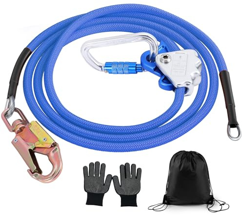 Stahlseilkern-Flip-Line-Set mit Triple-Lock-Karabiner, Einjustres Lanyard für minimale Dehnung in Absturzsicherung, Baumpflege und Klettern