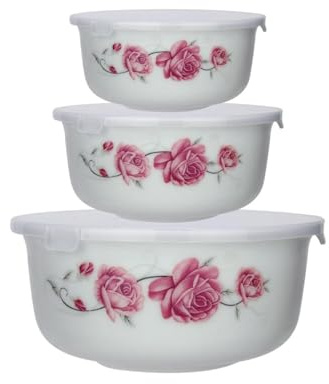 PEBBLE HUG Opal Glass Salad Bowl Set, Space-Saving Design, Secure and Lightweight PE Lids, Easy to Clean, Stain Resistant, Perfect for Salads, Fruits, Snacks, Meal Prep, Kitchen Storage, 3pcs
