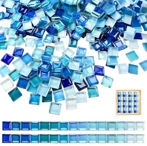 TenaLucy 1100 Pièce Kit Mosaique Adulte Enfant, 1kg Loisir Creatif Enfant Mosaique Miroir, 1x1cm Tesselles Mosaiqua Loisir Creatif, Loisirs Créatifs Verre Vitrail pour Vases Tasses (Bleu Dégradé)