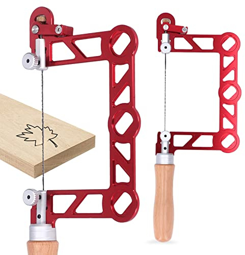 Scie à chantourner manuelle, scie à chantourner à manche en bois en forme de U, alliage d'aluminium, rouge, pour la fabrication de bijoux et le traitement des métaux, comprend une (3in)