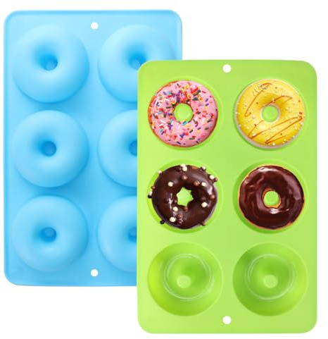 ARubyForest Doughnut Mould 2 Pack Donut Mould Non-Stick 6 Cavity Silicone Donut Moulds for Baking Donut Tray for Donuts Muffin Cake Biscuit Bagels