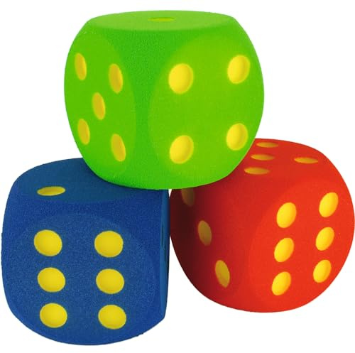 Sport-Thieme Schaumstoffwürfel | 3X Spielwürfel aus Schaumstoff in Blau, Grün, Rot | 16x16x16 cm | Formbeständig, farbfest, ausgefräste Zahlen | Ab 3 Jahren | Markenqualität