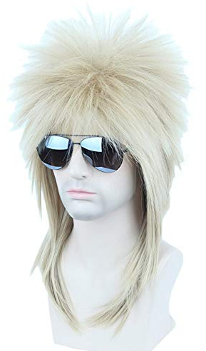 Topcosplay Perücke Herren Damen 70er 80er Vokuhila Perücke Proll Perücke für Fasching, Karneval, Halloween (Blond)