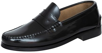 Marttely Castellanos Artesanos Penny Loafer con suole in pelle * Handmade in Spain, Nero , 43 EU