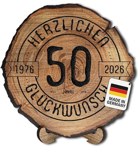 DARO Design – Baumscheibe mit Gravur für 50. Geburtstag – Geburtstags Geschenk aus Holz – Hochwertige Holz Geschenke mit Gravur ideal für Geburtstag – Dicke 6mm, Durchmesser 30cm – Made in Germany