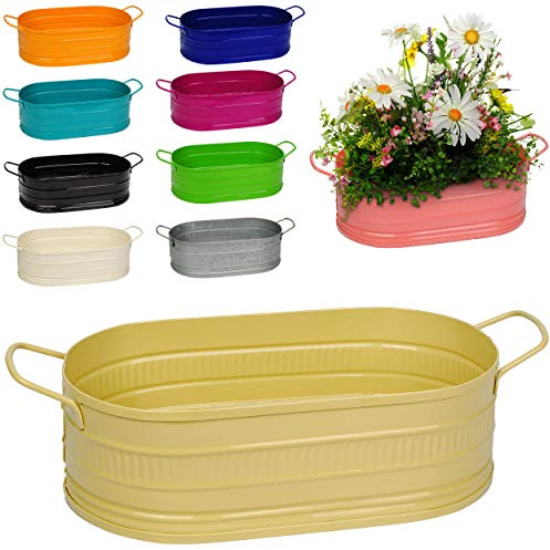 alles-meine.de GmbH Design - Topf/Blumentopf/Pflanzkübel/Pflanzschale - Metall - weiß/Creme/wollweiß/Ecru/Champagner - OVAL - 28 cm - frostsicher - MITTEL groß - mi..