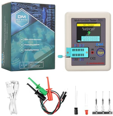 Diymore LCR-TC1 Tester Multifunzione ESR per Transistor, Induttanza, Resistenza, Capacità - Misuratore TFT per Diodi, Triodi, Condensatori, NPN, PNP, MOSFET