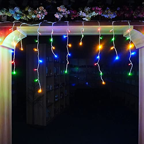 100LED 3M eisregen lichterkette, 31V Niederspannungslichterketten Fenstervorhang Traufe Eiszapfenleuchten für Hochzeitsfeier Hausgarten Schlafzimmer Außen Innen Wanddekorationen (Mehrfarbig)