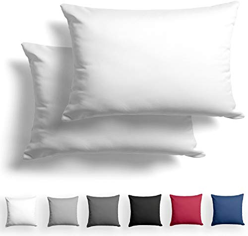 Alreya 2er-Set Mako Satin Kissenbezug 50 x 75 cm - 100% Baumwolle mit Reißverschluss, Superweicher Kopfkissenbezug 50x75, Kissenhülle, Oeko-TEX® Standard Zertifiziert, Weiß, nur Kissenbezug