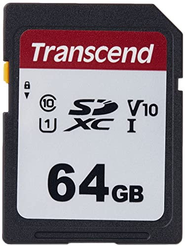 Transcend Carte mémoire SDXC 300S 64GB UHS-I, C10, U3, V30, 4K, Full HD, Jusqu'à 95/40 MB/s (Idéal pour appareils photo numériques) avec emballage Frustration Free - TS64GSDC300S-E2