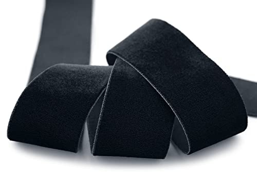 finemark Nastro elastico in velluto nero (725), 3 m x 36 mm, estremamente elastico, morbido su un lato, velluto, 20% elastan da cucire