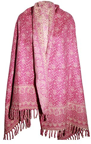 Tibet LUXURY HANDMADE PINK FLORAL PREMIUM QUALITY FASHION SCAR MADE OF YAK WOOL Shawl Blanket ole unisex Travel Wrap Meditation Soft gift for her