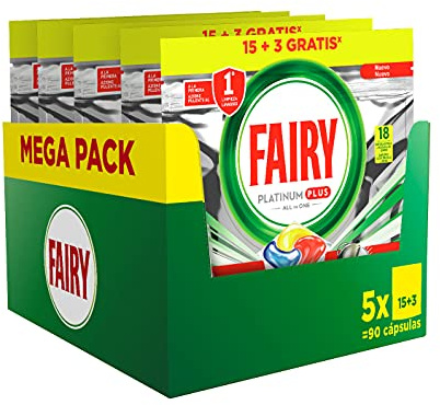 Fairy Platinum Plus All in One Geschirrspültabs, 90 Kapseln (5 x 18), Zitrone, Mega Pack