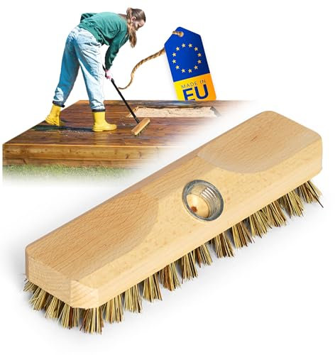 Novaliv Schrubberbürste aus Holz mit Union-Borsten| Scheuerbürste| Boden-Bürste| Ideal für Reinigung von Balkon Terrasse Garten Innen- Außenbereich Schrubber ohne Stiel