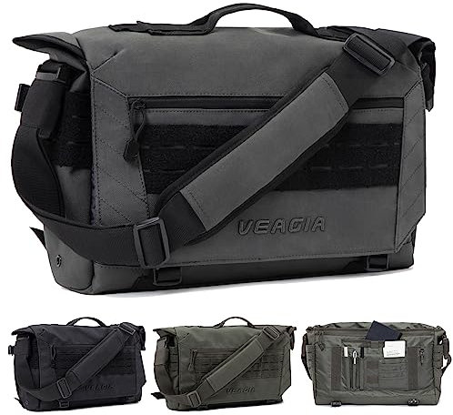 VEAGIA Umhängetasche Laptoptasche Aktentasche Tactical Style mit abnehmbarem Schultergurt Laptop-Schultertaschen(43x30x13cm,Grau)