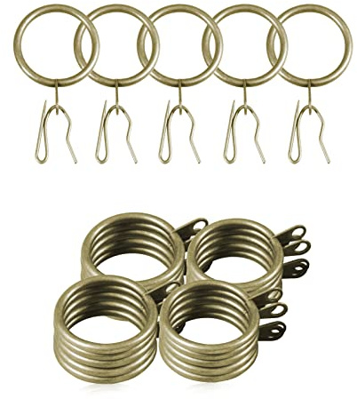 LEONTOOL 30 Stück Vorhangringe aus Metall und 40 Stück Vorhanghaken aus Metall, 30 mm Innendurchmesser, grüne Bronze, Vorhang, Schiebeösen
