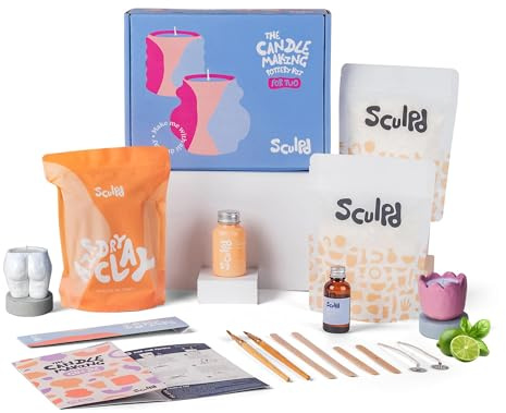 Sculpd Candle Making Kit, Air Dry Clay, 2 Candles, Basil & Citrus Fragrance | Includes acrylic paint set, non-toxic eco soy wax, candle glaze, tools & guide, for adults