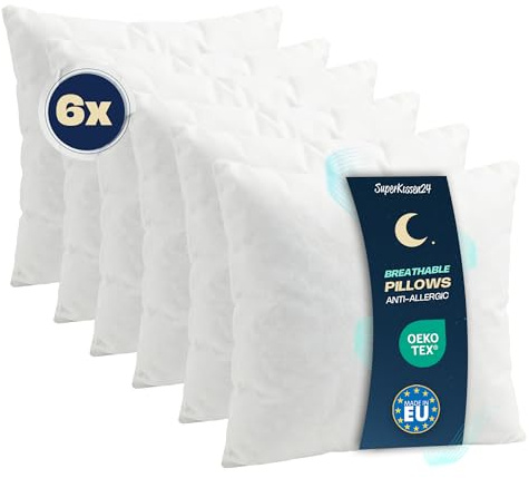 SuperKissen24. Lot de 6 Oreillers Moelleux - Coussin avec Garnissage Fibre Polyester - Lavable Rembourrage Coussin - Hypoallergenique Coussin de Canapé Decoratif - Good Sleep Blanc 40x40 cm
