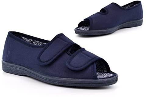 Womens Wide Fit Slippers Womens Open Toe Slippers Ladies Wide Slippers Ladies Peep Toe Slippers Womens Touch Fastening Slippers Ladies Slippers Double EE Width