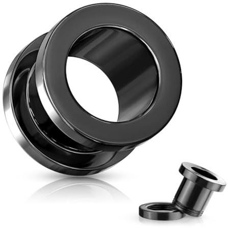 Pain-is-Art Flesh Tunnel 1,2-25,0 mm aus 316L Chirurgenstahl zum schrauben FARBWAHL Ohrschmuck Piercing (4,0 mm, Schwarz)