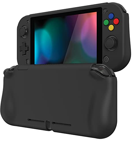 PlayVital Hülle für Nintendo Switch Lite, Case Zubehör für Switch Lite | ZealProtect Schutzhülle, Ergonomische Grip Joycon, mit Schutzfolie&Joystick Kappen, Schwarz