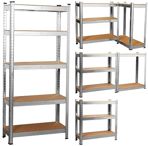 COZYBRITE Garage Shelving Units 5 Tier Heavy Duty Shed Storage Racking Shelf Metal Boltless 875kg Capacity 175kg Per Shelf for Warehouse Workshop Office (Silver, 70x30x150cm)