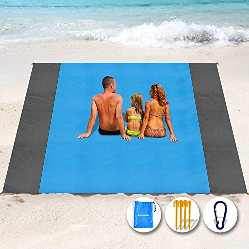 Henrycares Coperta da Spiaggia 300 x 275 cm Impermeabile, Tappetino da Spiaggia Stuoia Spiaggia Antisabbia, Grande Telo Spiaggia per 5-8 Persone Campeggio, Escursionismo, Picnic (Blu)
