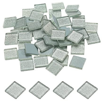 sourcing map Mosaïque Carrelage Tuile Tesselle, Verre Éclat Cristal Vrac Carré Paillettes Carreaux 2x2cm pour Maison Décoration, Pack de 50(200g, Argent Gris)
