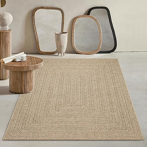 Mia´s Teppiche Soil - Tapis extérieur et intérieur résistant aux intempéries, Aspect Jute Naturel, idéal pour terrasse, Balcon et Jardin, env. 140 x 200 cm