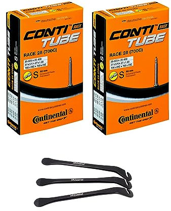 2er Set Continental Fahrradschlauch Race 28 SV 60 mm 18/25-622/630 Rennrad inkl. 3 Metall Reifenheber