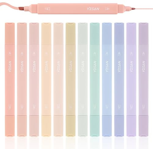 YISAN Aesthetic Textmarker, Pastell-Textmarker, Bibel Marker und Stifte,Doppelspitze,12 Farben,70924
