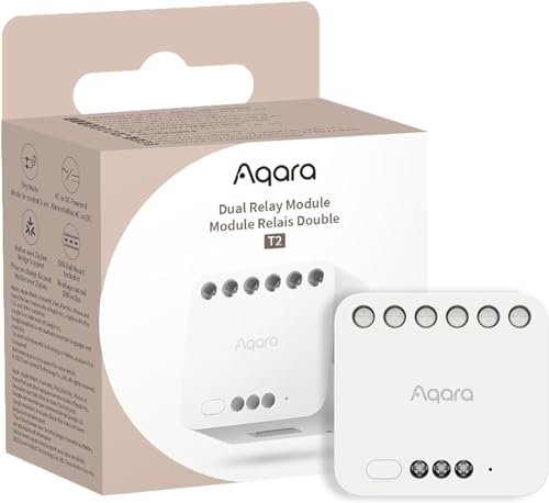 Aqara Dual-Relaismodul T2 mit Matter, benötigt Aqara Zigbee 3.0 Nabe, Trockenkontakt-Modus für Garagentore und Kessel, Rollschirmschalter und Lichtschalter, unterstützt Homekit und Alexa
