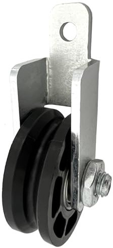 Seilrolle Ø 52 mm für Seile bis Ø 4 mm mit doppeltem Kugellager und Winkelhalter zur Montage an Kanten